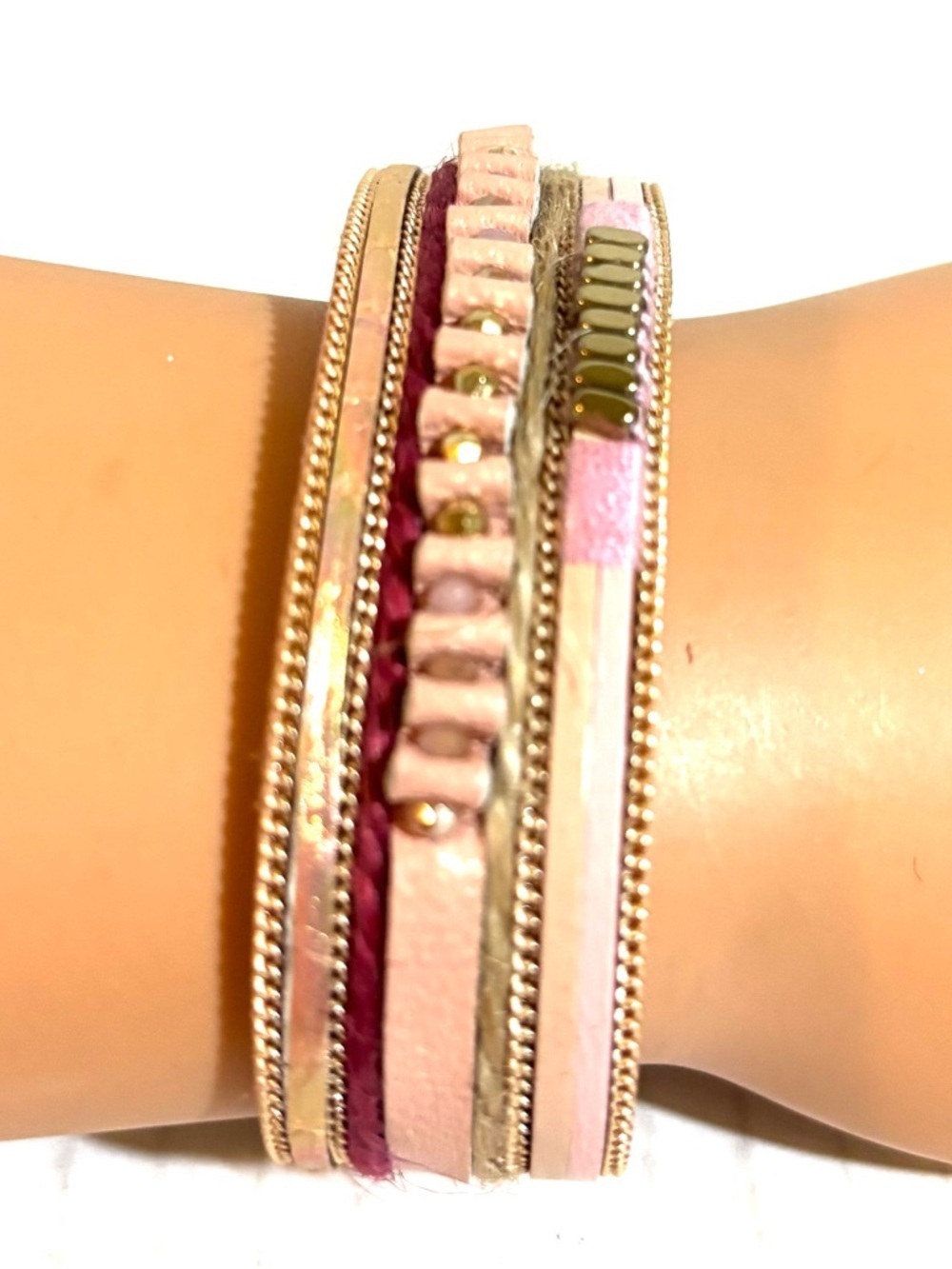 Pink and Gold Multi-Row Women's Layered Bracelet